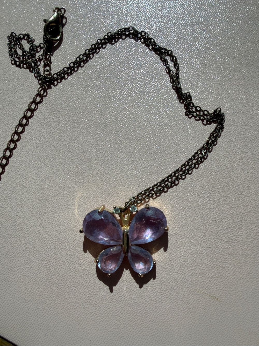 Delicate Lavender Crystal Butterfly Pendant Necklace - Women Jewelry